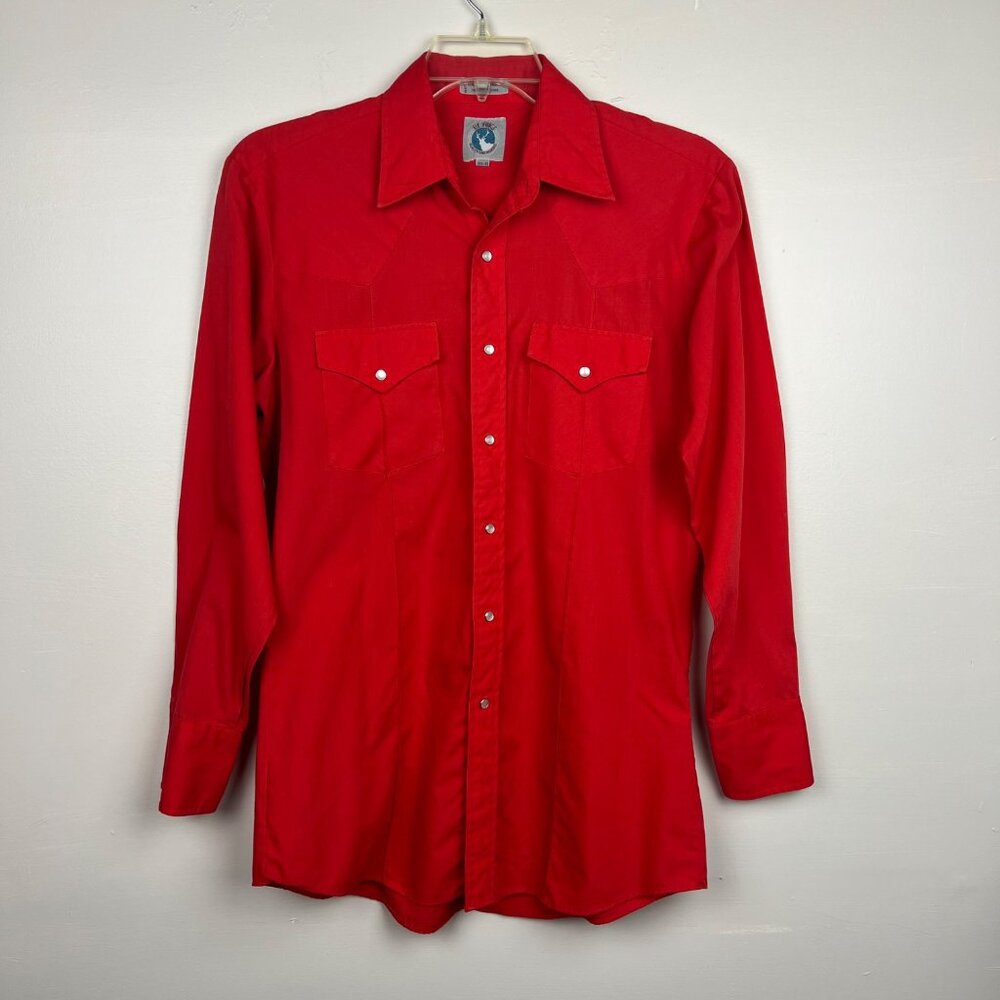 Vintage Elk Springs Men's Red Pearl Snap Western Button Up Shirt Size 15 1/2-34